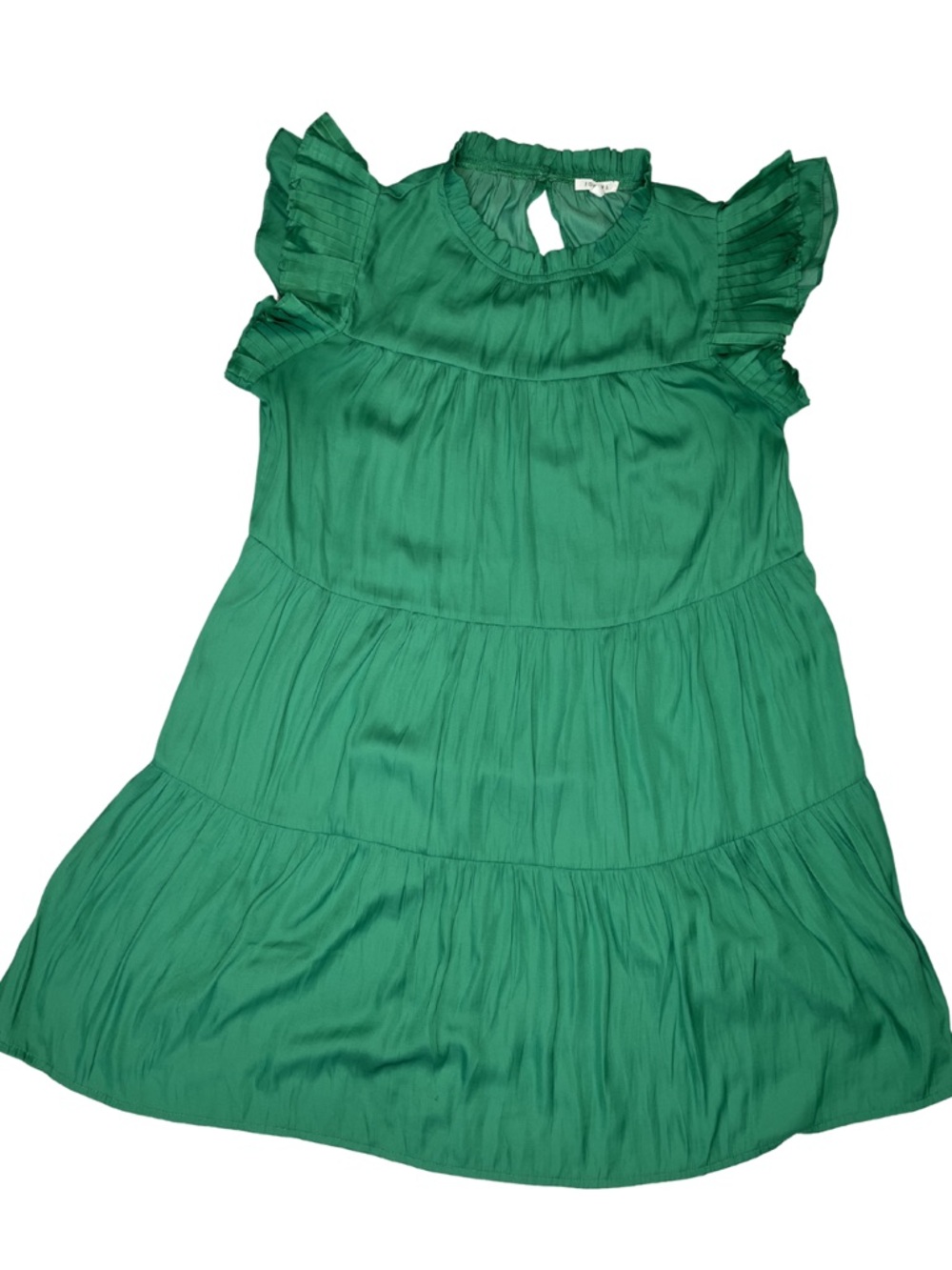 Jodifl Emerald Green Tiered Ruffle Sleeve Mini Dress Size Small Boho Cottagecore